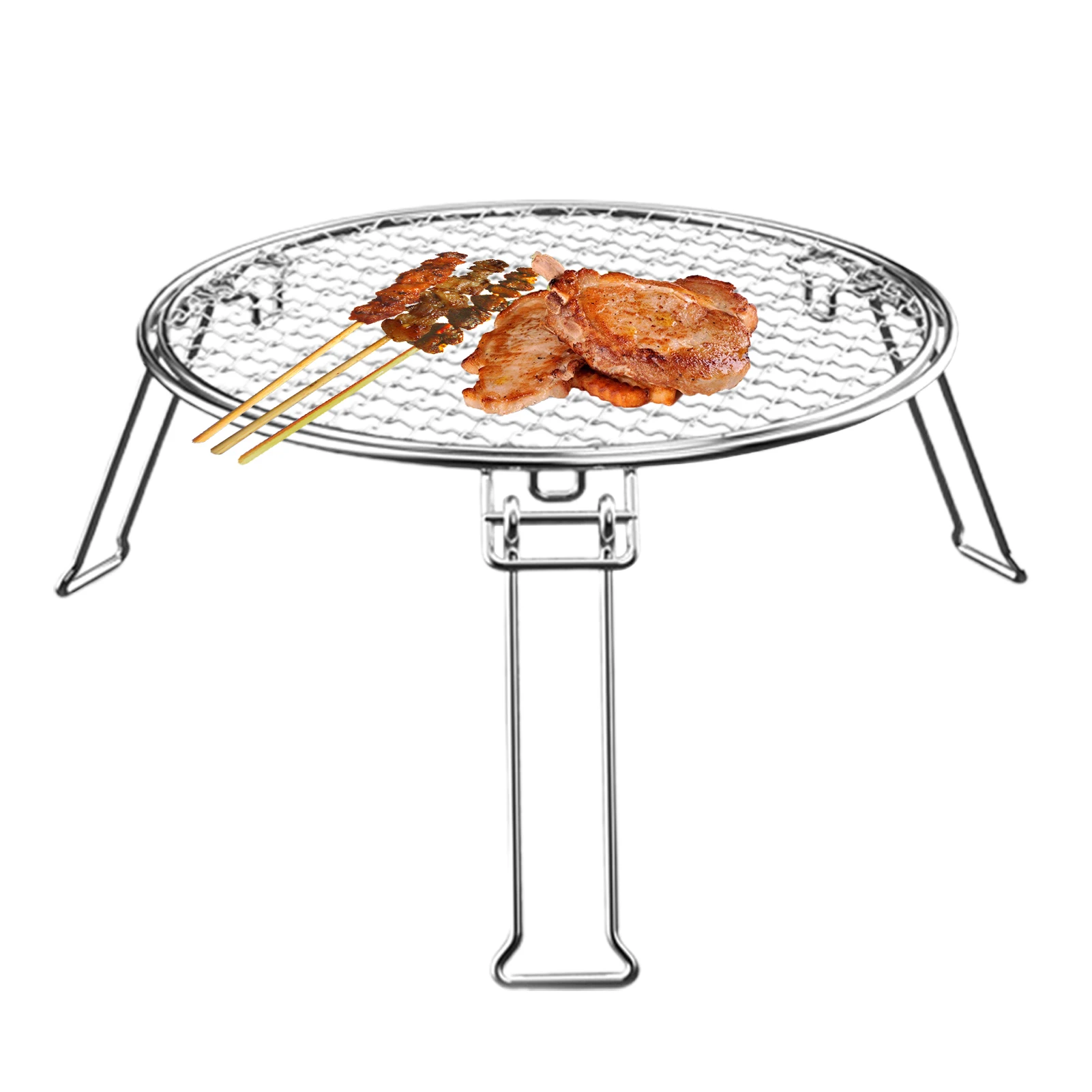 

Portable Folding Camp Grill Outdoor Round Tripod Cooking Burner Camping Stove Gas Strong Cookware Supplies Fire
