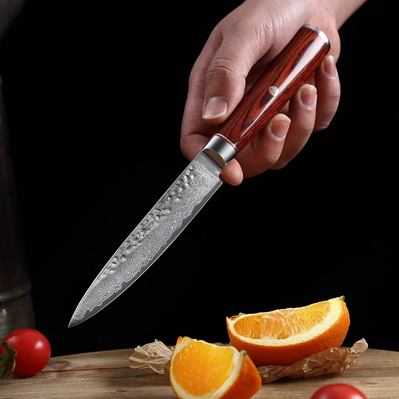 

5-дюймовый универсальный нож TJ POP VG10, 67 слоев, дамасский стальной молоток, рукоятка Pakkawood, острый нож для резки фруктов, кухонный нож шеф-повара