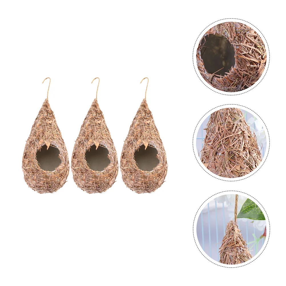 

3 Pcs Hanging Grass Bird Nest Birdcage Decor Artificial House Plug-in Decorative Straw-woven Plastic Shelter