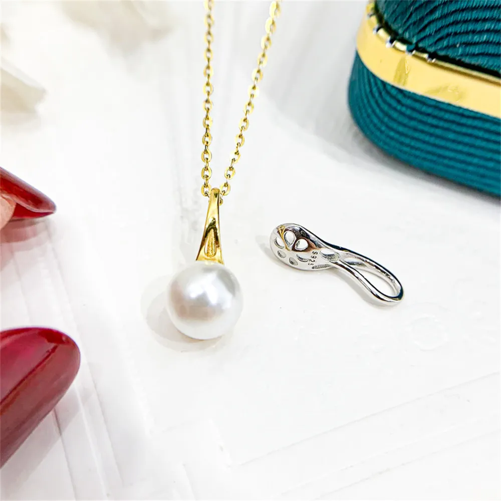 

DIY Pearl Accessories S925 Sterling Silver Pendant with Empty Holder Gold Silver Necklace Pendant with 7-9mm Round Flat Beads