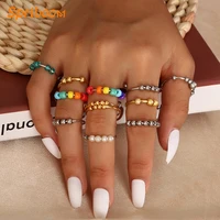 rotatable rainbow beads anxiety ring coloful vintage fidget beaded finger rings for men women anti stress stainless steel gifts