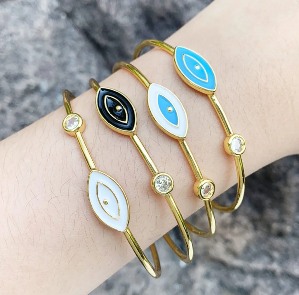 

5Pcs Fashion Lucky Enamel Turkey Eye Crystal Open Gold Color Bracelet Women Jewelry Geometric Girl Bracelet5