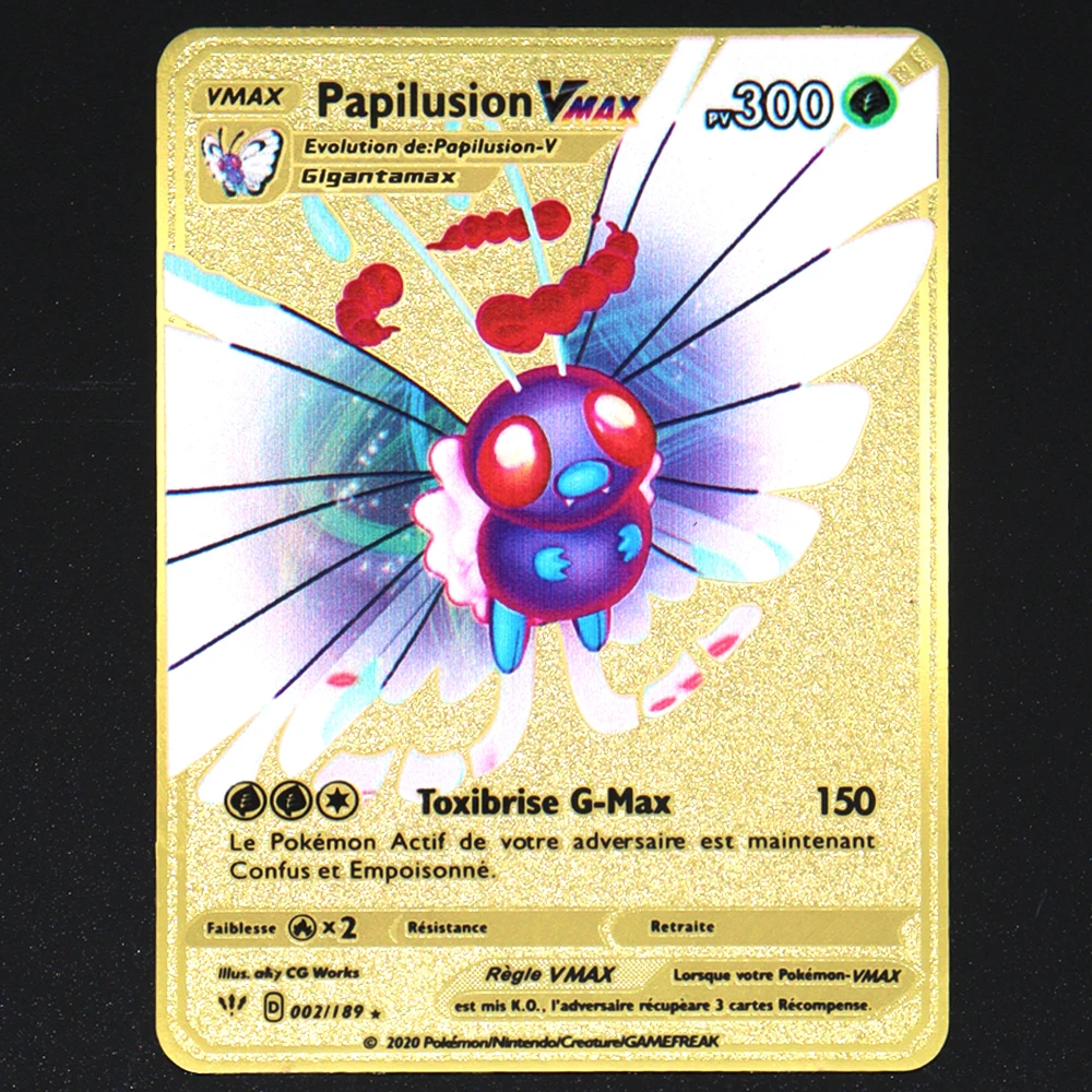 

New Pokemon Charizard PV French Vmax V GX EX Shiny Gold Metal Card Game Tag Team Fighting Ordering Series Child Christmas Gift