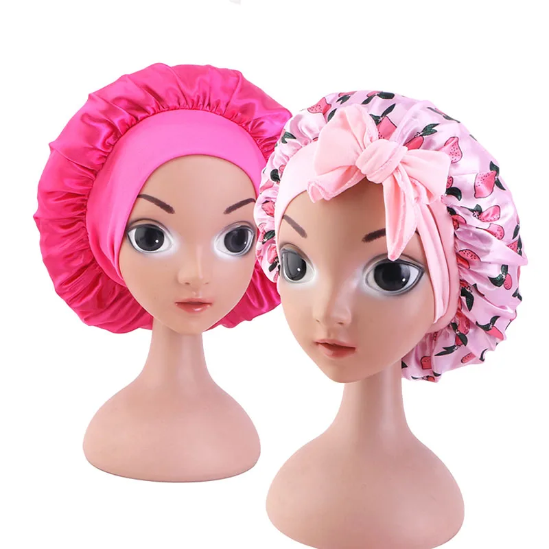 

2pcs Pieces Kids Satin Bonnet Silky Sleep Cap Girl Night Sleep Hair Cap Wide Elastic Band Hair Bonnet for Girls Toddler Child