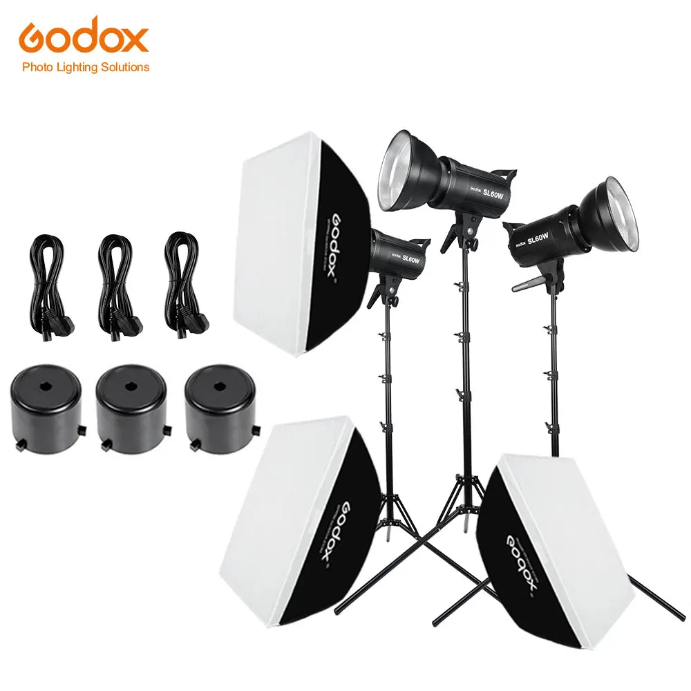 Вспышка для непрерывного освещения фото-и видеосъемки 3x Godox SL-60W 60Ws 5600K Studio + Вспышка 3x2 м светильник софтбокс 3x60x90 см