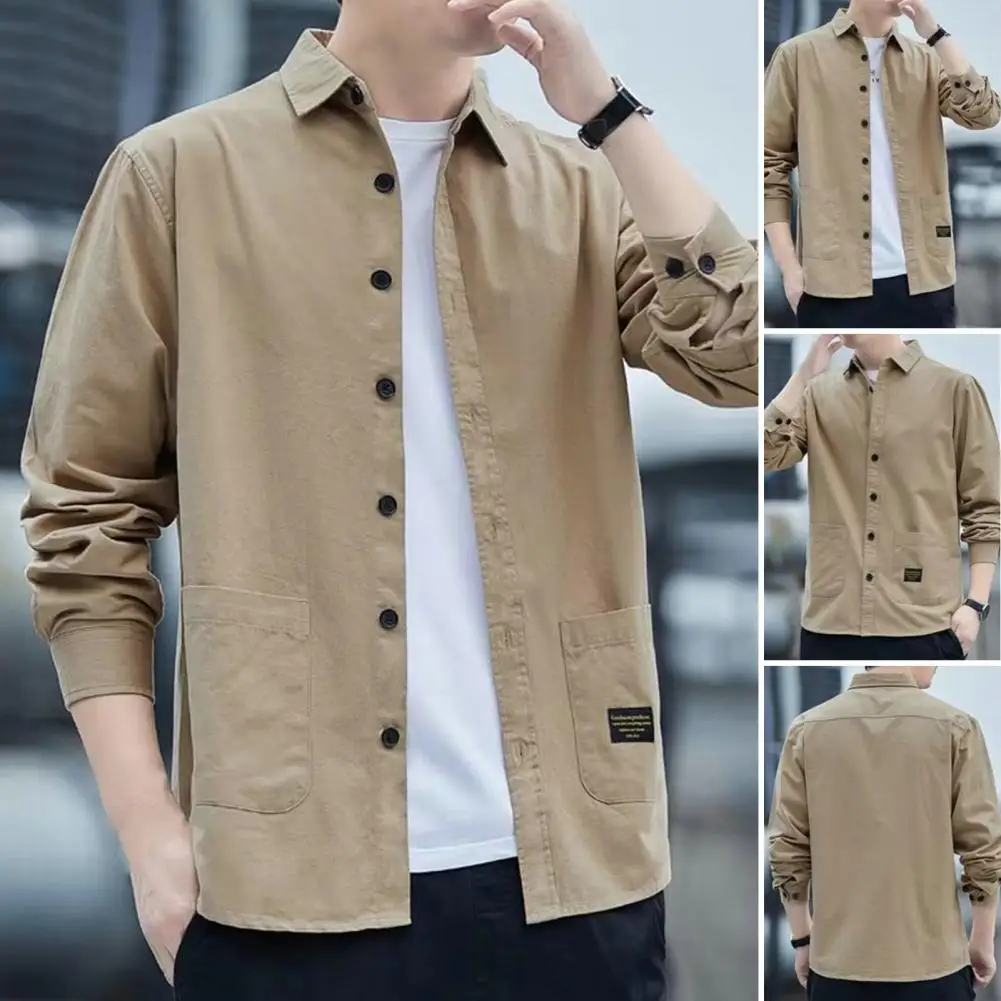 

Shirt Men For Men Autumn Long Tops Thermal Sleeves Style Single-breasted Tops Autumn Korean School