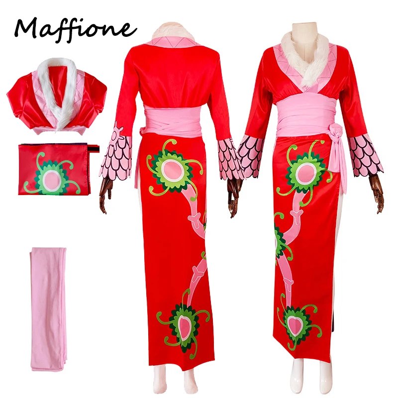 

One Piece Boa Hancock Cosplay Cheongsam Dress Costume Coat Women Red Skirts Female Halloween Carnival Party Disguise Suit