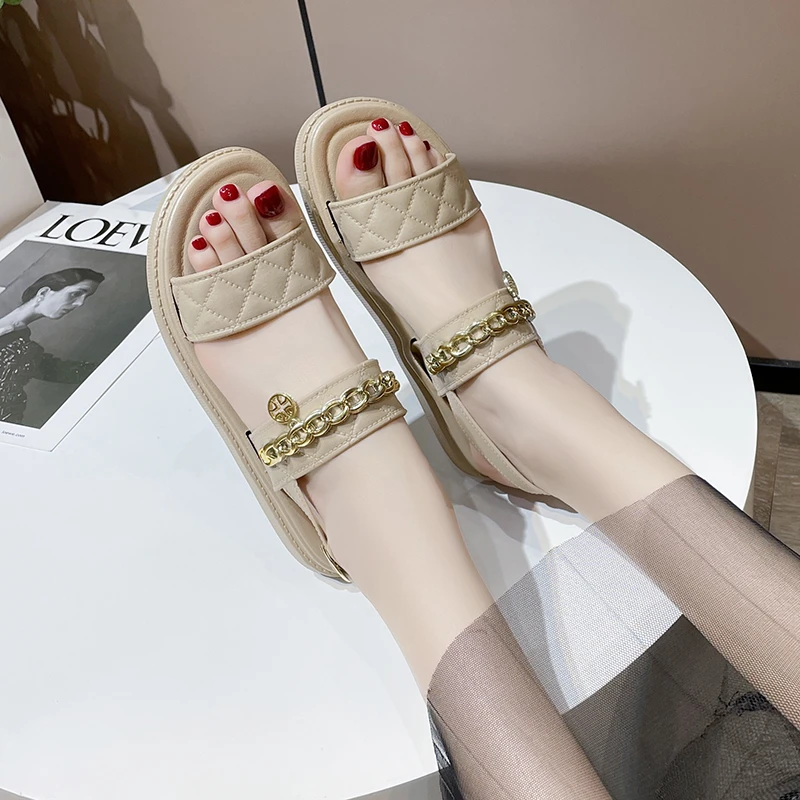

Thick-soled Sandals Women's 2023 Summer New Net Red Fashion Korean Version Flat-bottomed Student Roman Shoes Sandalias De Mujer