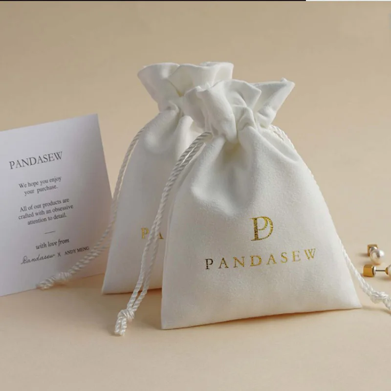 White Suede Gift Bags 3x4inch 3.5x4.7inch  4x6inch 4.7x6inch Custom Jewelry Logo Dust Sack Makeup Flannel Drawstring Pouches