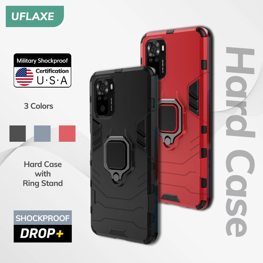 UFLAXE Original Shockproof Case for Xiaomi Redmi Note 10 Pro Max 5G Note 10S / 10T Back Cover Hard Casing with Ring Stand