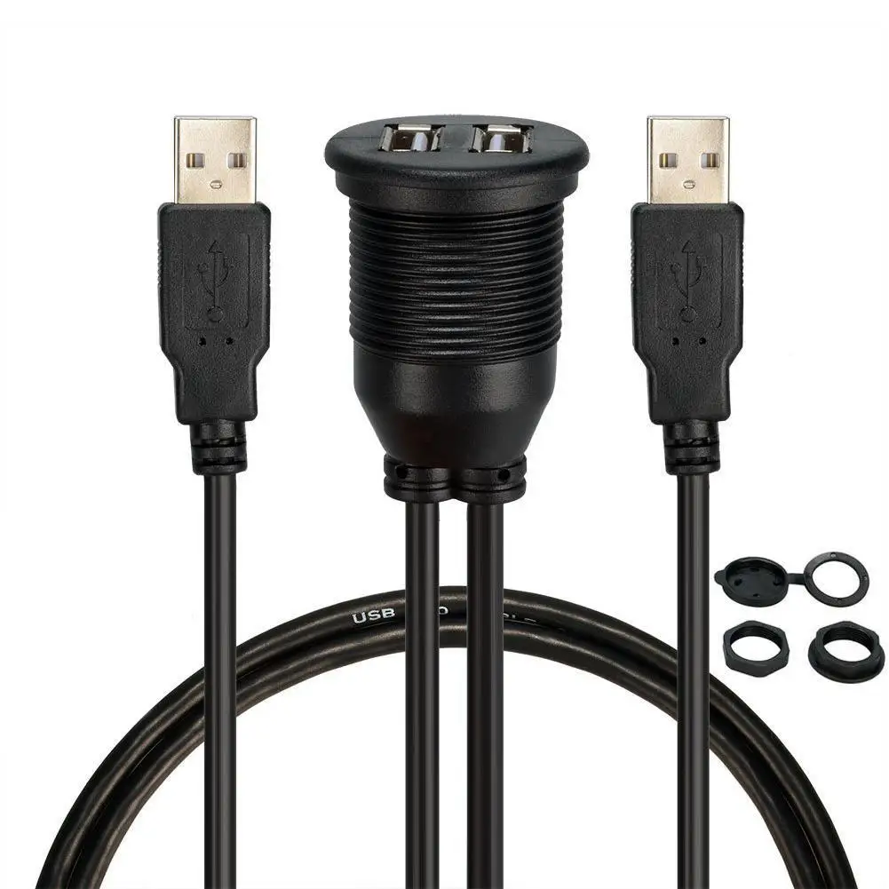

Nku USB 2.0 Dual Port Male To Female Extension Cable with Flush Mount Panel for Car Truck Boat DashBoard Panel Waterproof Cable