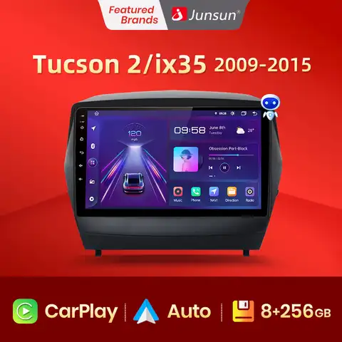 Junsun V1 AI Голосовое CarPlay Автомагнитола Магнитола Мультимедиа автомобиля для Hyundai ix35 1 2 Tucson 2 LM 2009-2015 Android auto 4G GPS трекер навигатор 2 DIN 2 дин андройд...