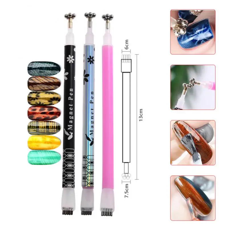 

3PCS Nail Art Magnet Stick Cat Eyes Double Headed For Gel Polish 3D Line Strip Flowers Effect Strong Magnetic Pen Tools