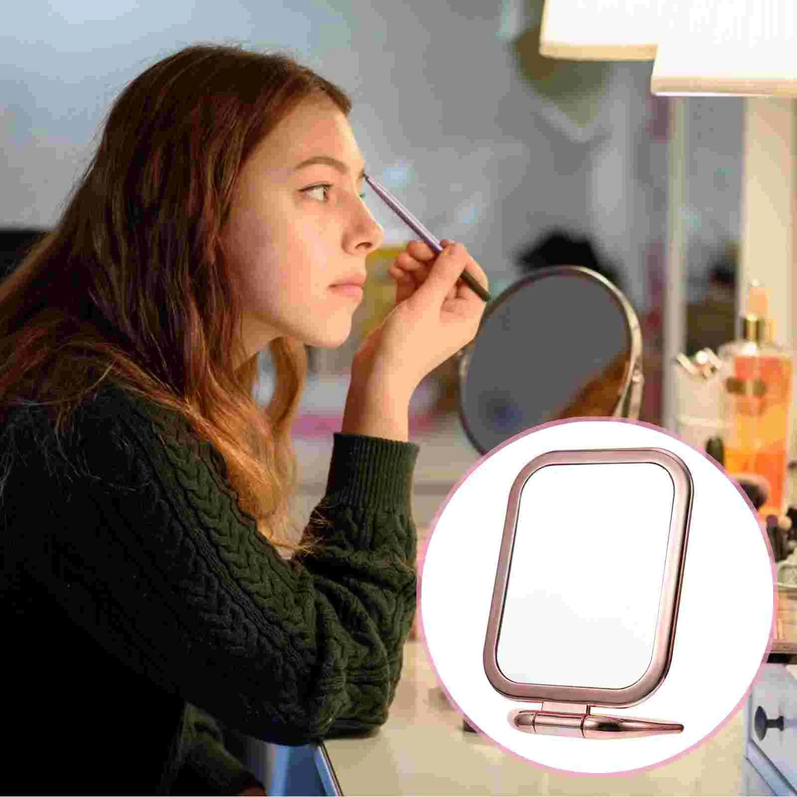

Double Sided Makeup Mirror Rectangular Magnifier Plastic Travel Portable Dresser