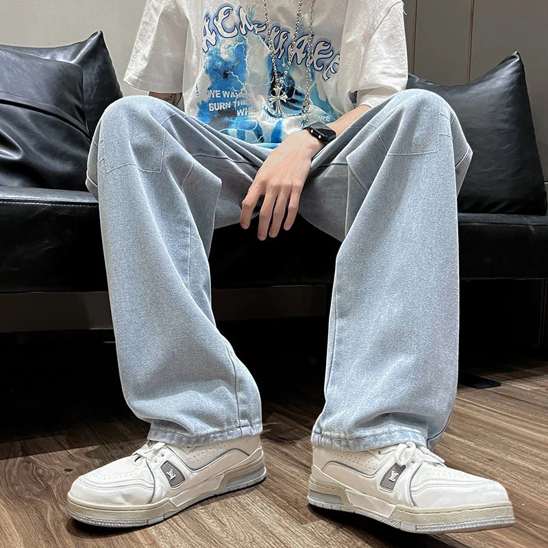 Summer Blue Baggy Jeans Men Fashion Harajuku Casual Straight Jeans Men Streetwear Hip Hop Loose Denim Pants Mens Trousers M-2XL