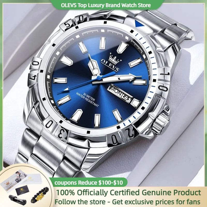 Мужские водонепроницаемые кварцевые часы с отображением даты и недели