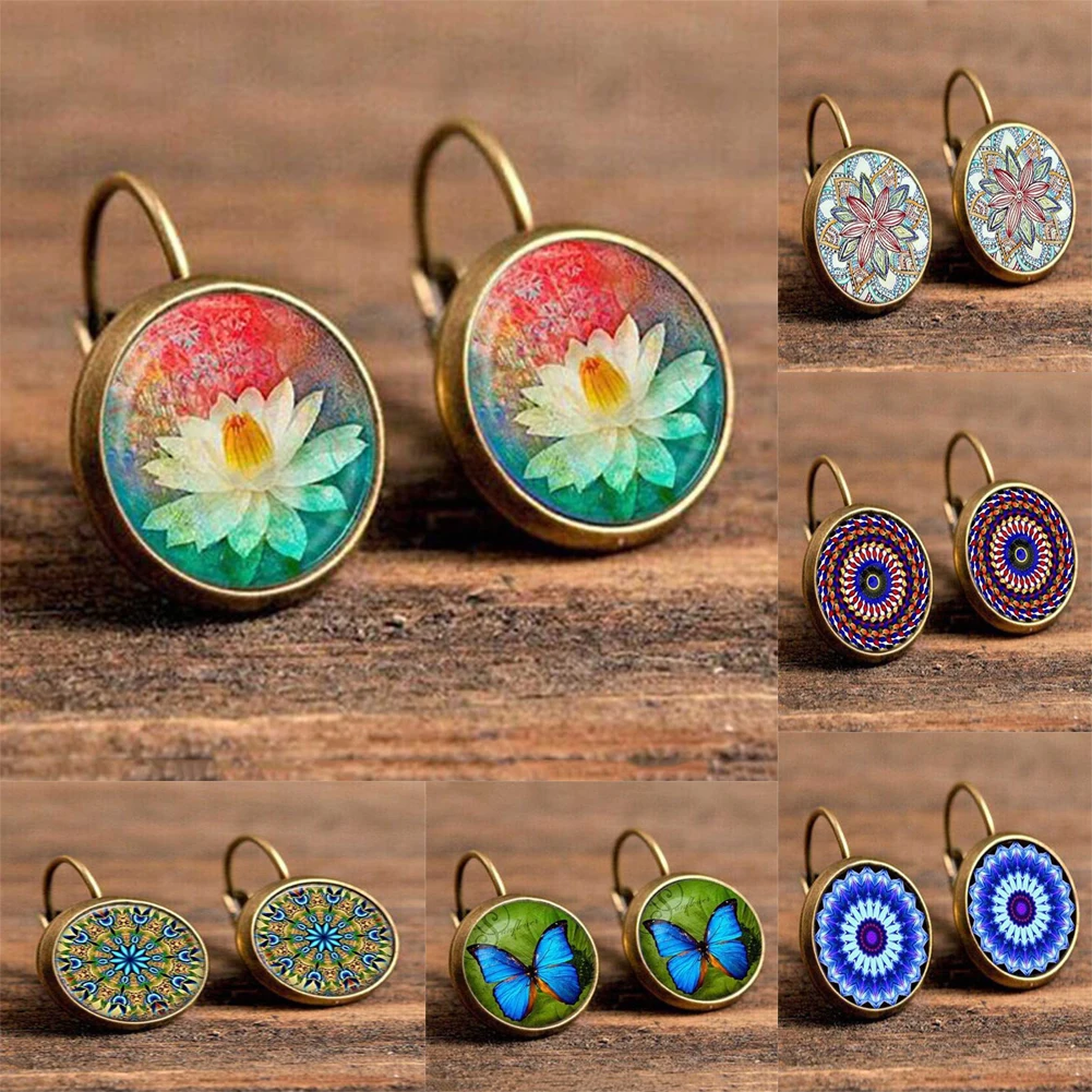 

Boho Flower Drop Earrings For Women Vintage Jewelry Geometric Pattern Round Earings Colorful Dangle Earrings Jewelry Bohemia