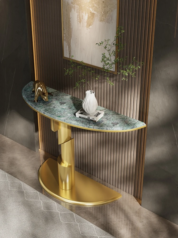 

Half round entrance table, simple table against the wall, modern high-end rock plate, half arc entrance table, light and luxurio