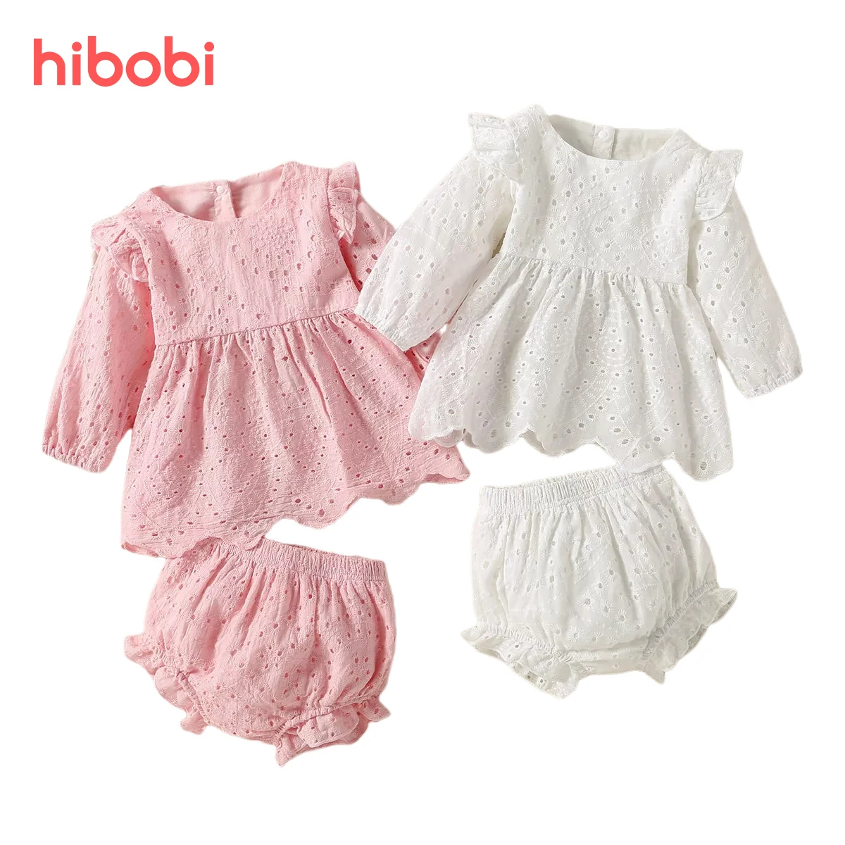 

hibobi 2Pcs Newborn Baby Girl Bodysuit Solid Long Sleeve Jumpsuit & Short Pants Baby Clothes for 0-12 Month Babi Girl Romper