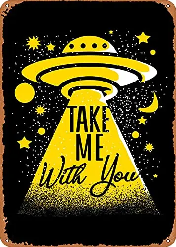 

Aliens Gift UFO Space Sauc Metal Tin Sign Retro Wall Decor Vintage Art Print Poste Great Gift for Space Fans 8 x 12 inch