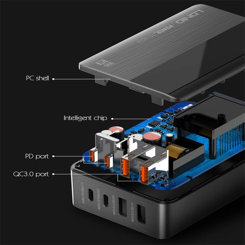 LDNIO A4809C QC3.0 PD 4 USB Gan Phone Fast Charger Adapter for Laptop Macbook 100W Gan Power Charger USB C Charger