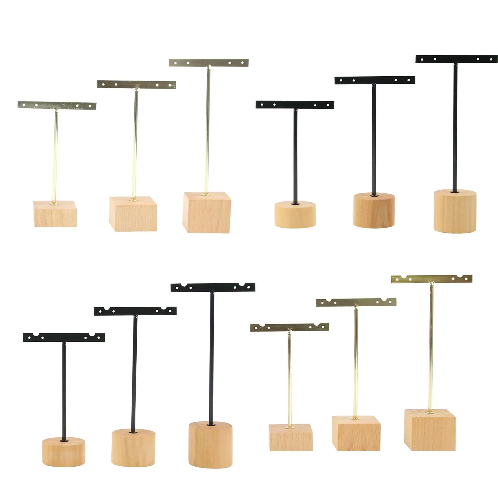 

T Bar Jewelry Display Stand Holder Wooden Base Organizer Hanging Rack Tower for Bracelet Necklaces Earrings Tabletop Shops