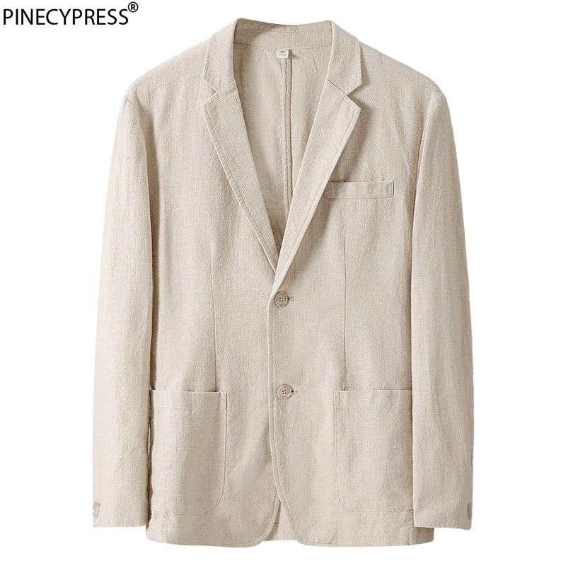 

Linen Cotton High Quality Breathable Spring Autumn Man Suit Jacket Plain Long Sleeve Single Breasted Pockets Men Casual Blazer