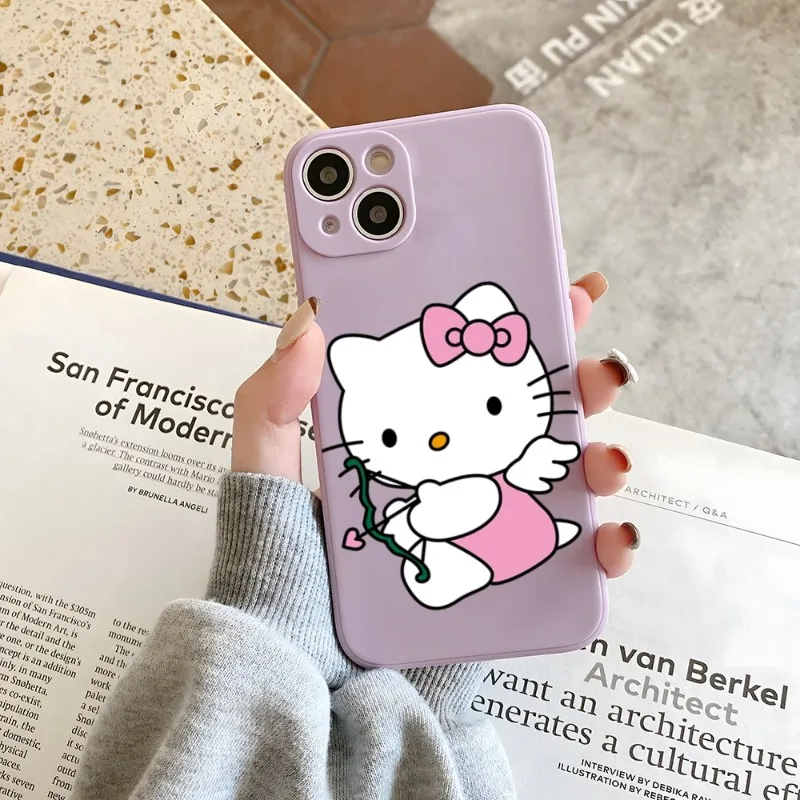 

Hello Kitty Cartoon Phone Case For IPhone 14 12 13 11 Pro Max Mini X XR XS Max 7 8 Plus Candy Color Soft Silicon Cover