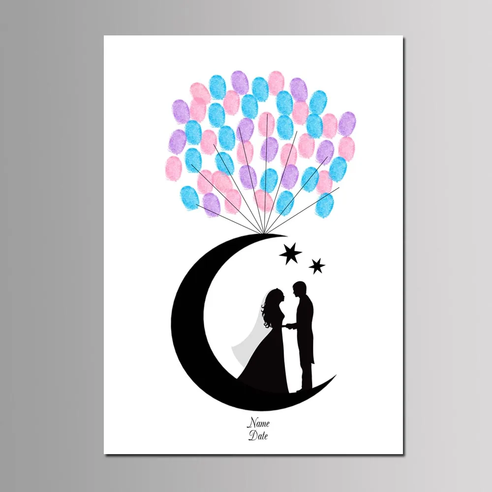 

Wedding Party Favor 50x70cm Multi Size Moon Couple DIY Canvas Painting Fingerprint Guest Signature Book Lover Anniversary Gift