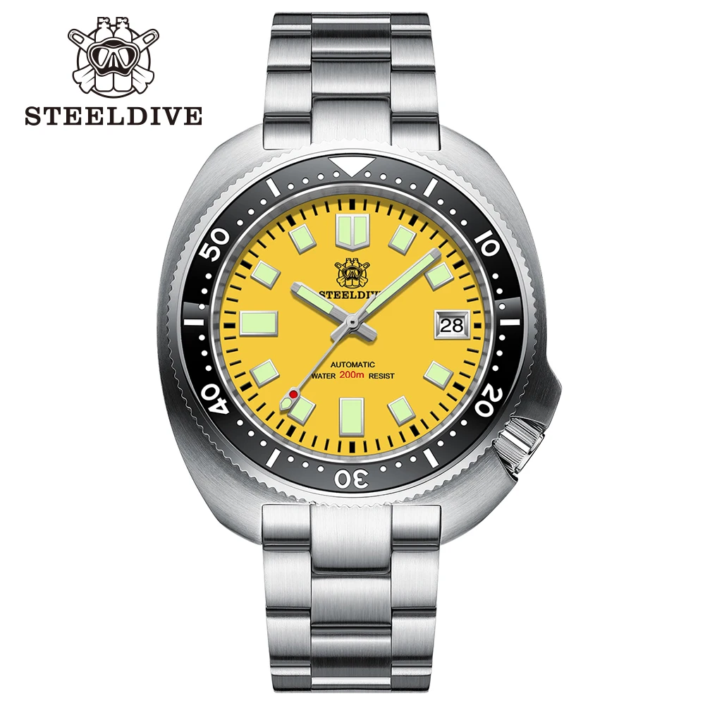 

SD1974 Yellow C3 Green Luminous 44MM NH35 Automatic Black Ceramic Bezel STEELDIVE Brand 200M Waterproof Dive Watches for Men