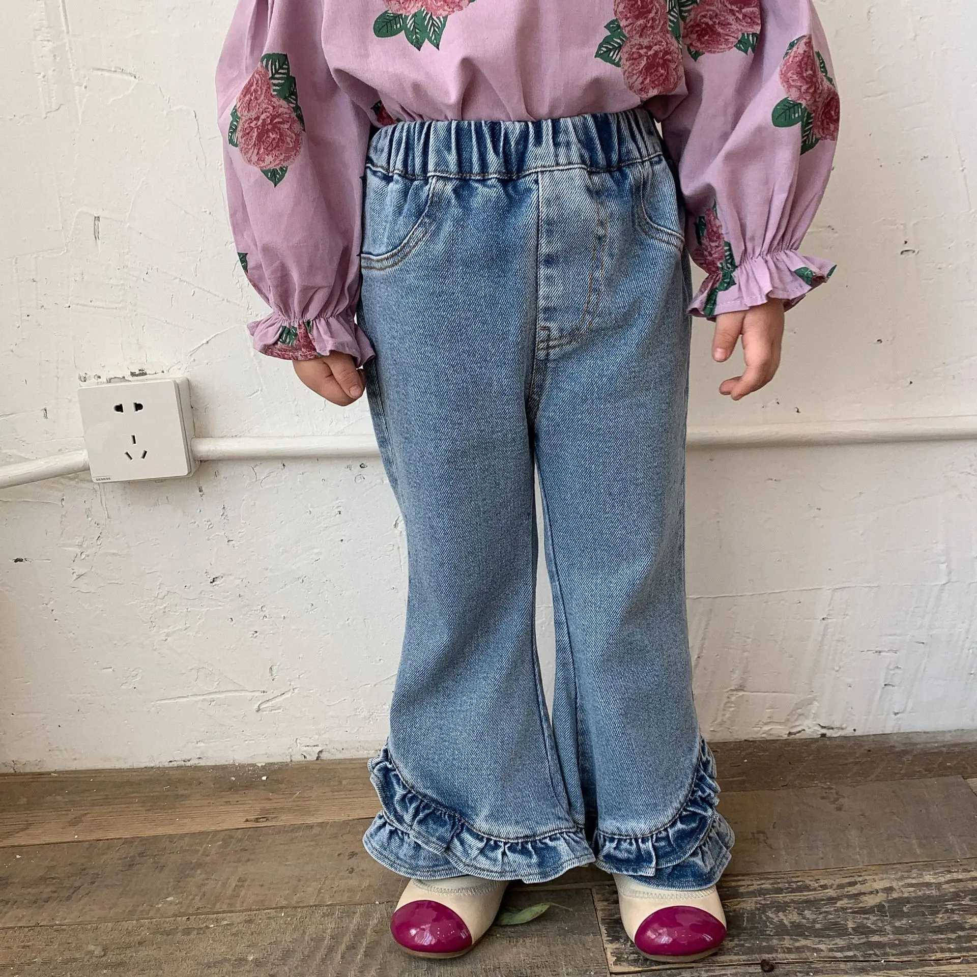 

Jeans Children Autumn Cute Pant Bottoms Bell New Girl Trousers Spring Fashion Lace Girl's Soft 2023 Denim Pants Korean