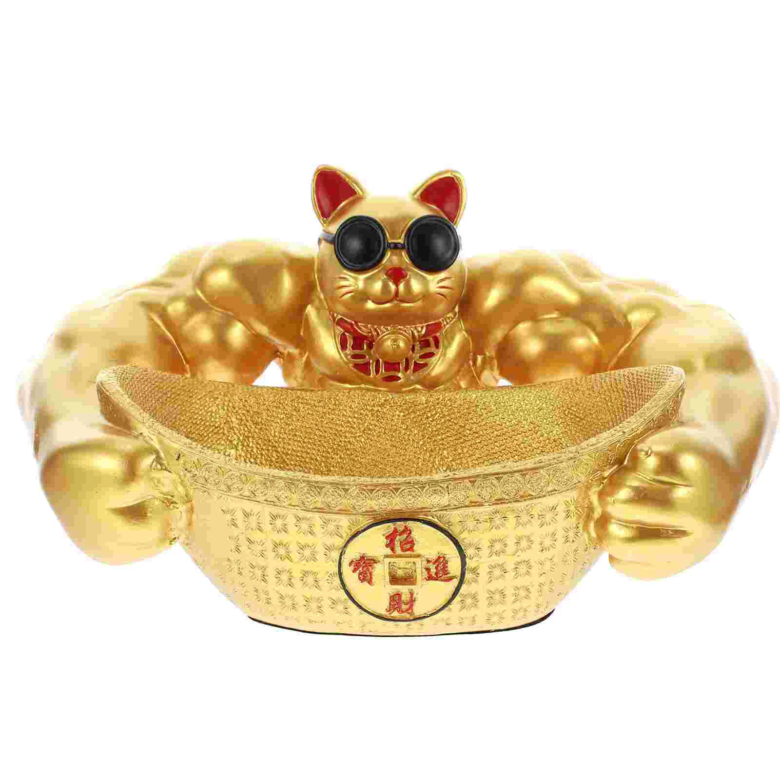 

Fortune Cat Statue Golden Ashtray Cat Decor Ashtray for Cigarettes Decorative Container Tray Sets for Cigarettes
