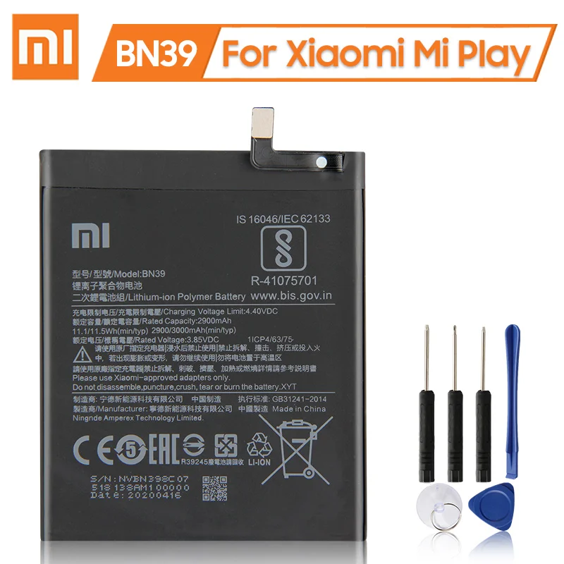 

100% оригинальный сменный аккумулятор Xiaomi BN39 для Xiaomi Mi Play 3000 мАч Бесплатные инструменты
