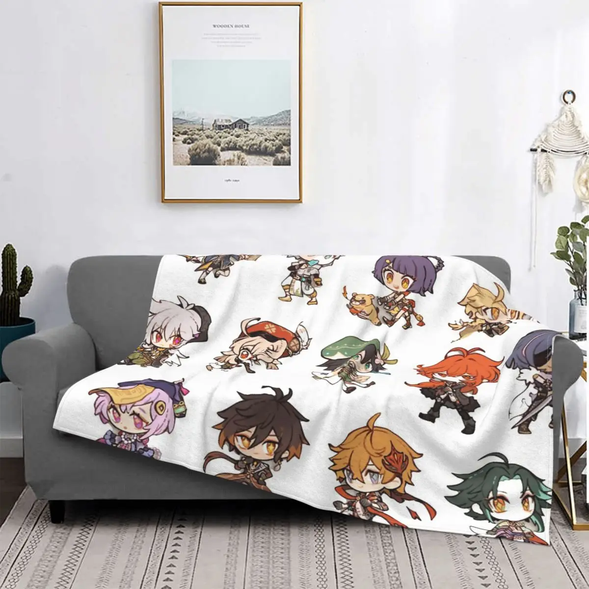 

Genshin Impact Characters Union Blanket Bedspread Plaid Covered Child Cushion Garden