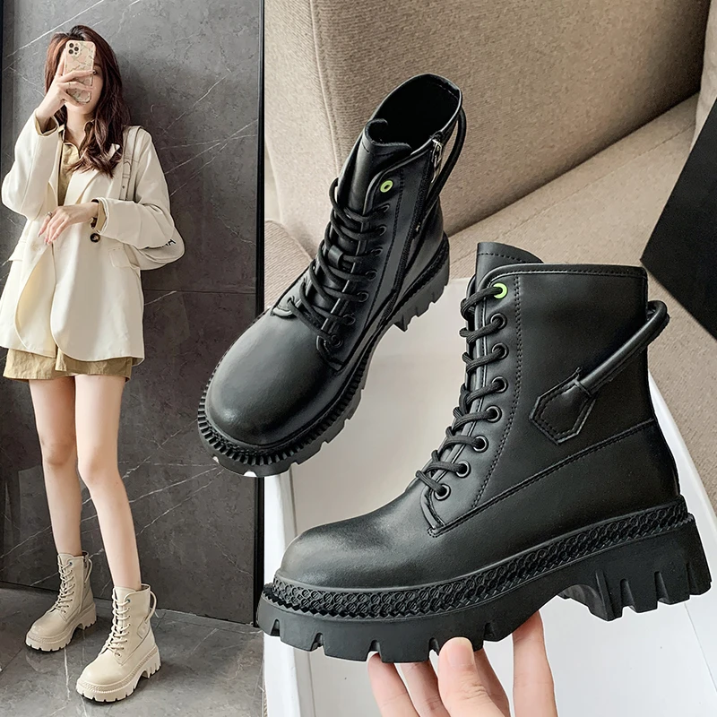 

Pu Snow Boots Women Autumn New Double Zipper Women's Ankle Boots Platform Thick Heel Motorcycle Boots Women Comfortable and Warm