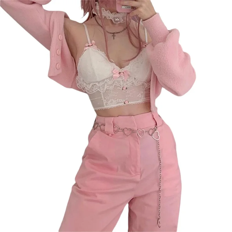 

Женский жилет с регулируемыми бретельками, стильный бюстгальтер с кружевными вставками и бантом, с V-образным вырезом, Майки с эффектом пуш-...