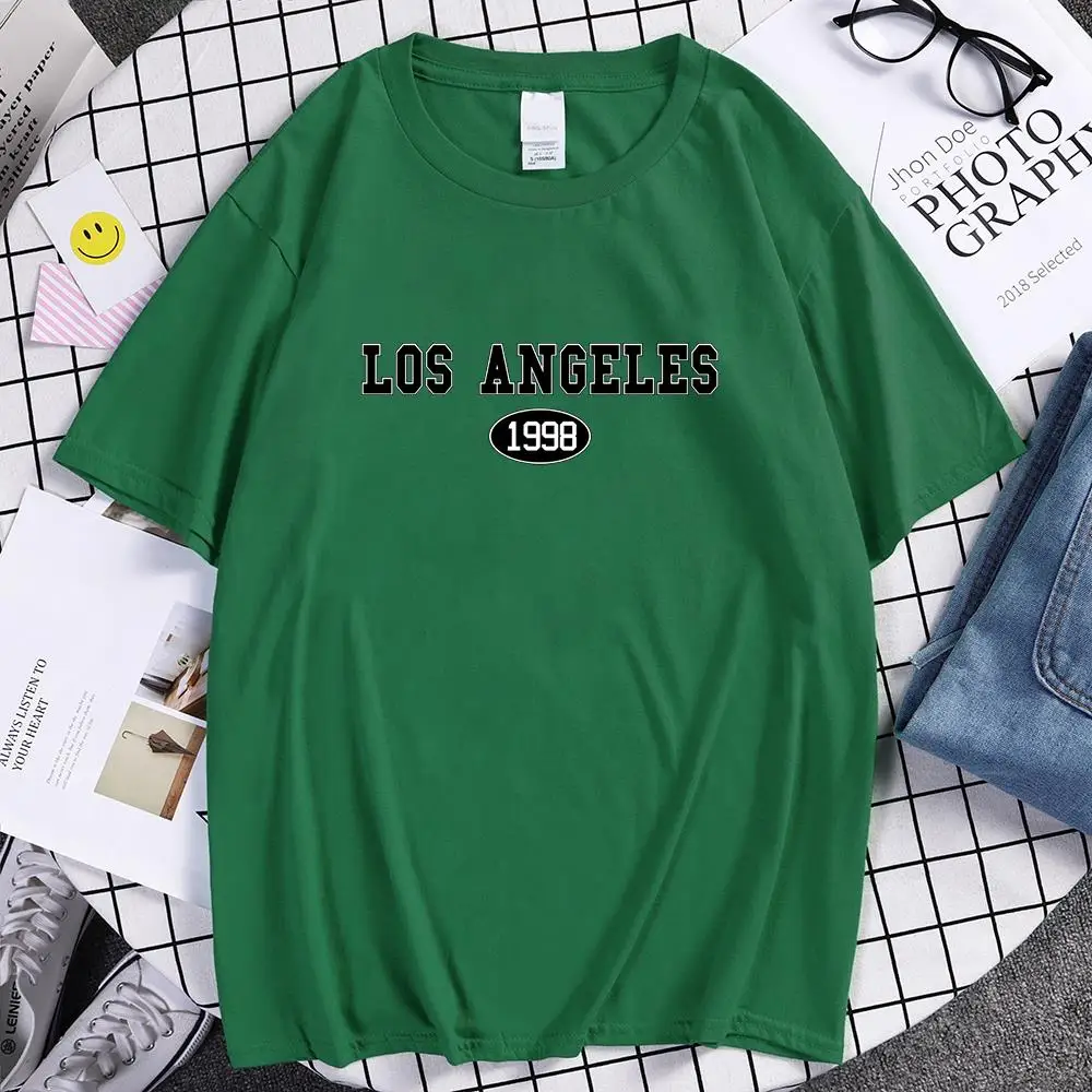 

Los Angeles 1998 Fashion Letter Printing Tshirts Men'S Loose Graphic Tee Shirts Funny Cotton Clothing Cool Soft Mens T Shirts