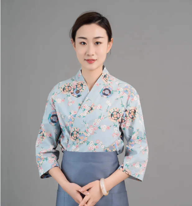 

Japanese Cuisine Kimono Restaurant Uniform Unisex Waitress Sushi Chef Cook Workwear Middle Sleeved Cuisine Sushi Jackets