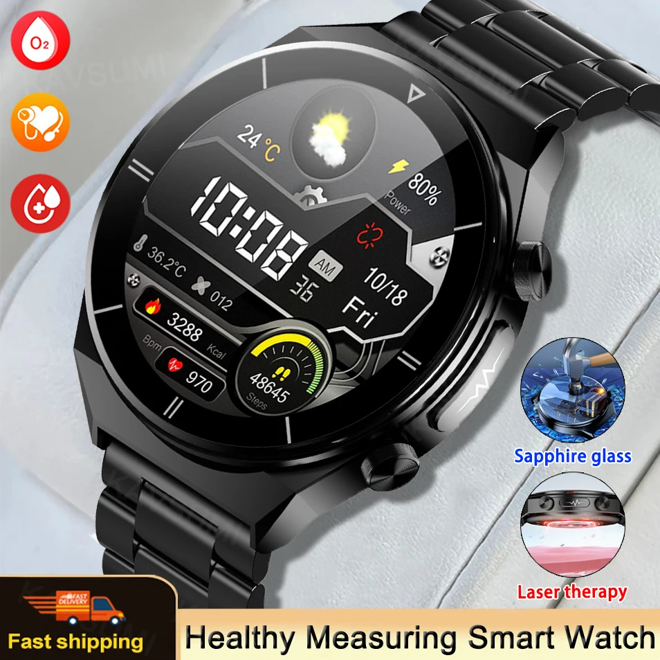 

Sapphire Glass Smartwatch ECG+PPG Blood Sugar Blood Lipids Blood Pressure Heart Rate Sleep Monitoring Laser Therapy Smart Watch