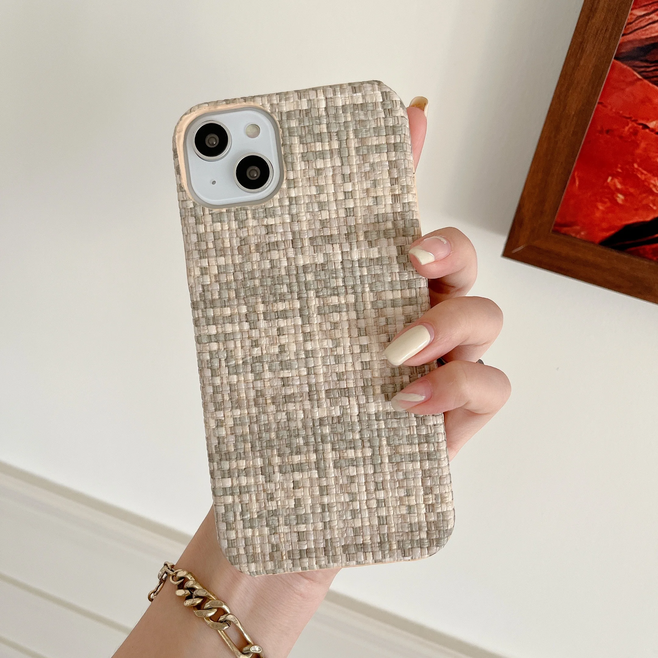

Woven Pattern Phone Case For iPhone 13 12 11 14 Pro Max X XS XR 7 8 14Plus Linen Retro Shockproof Fashion Luxury Back Cover MYN