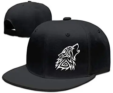 

Adult Snap-Back Caps,Tribal Wolf Howl Adjustable Hip Hop Flat Brim Baseball Cap Black Winter Hat Women Men