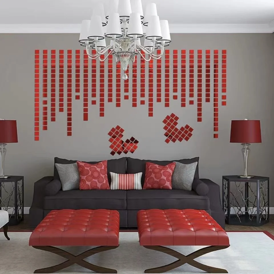 100 шт. самоклеящиеся акриловые зеркальные настенные наклейки 2 х2 см 3 х3 4 х4