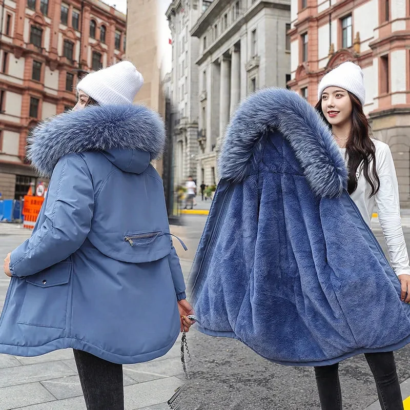 

2022 New Winter Jacket Coat Women Cotton Thicken Warm Long Parka Casual Winter Clothes Fur Lining Hooded Snow Wear Coats Outwear