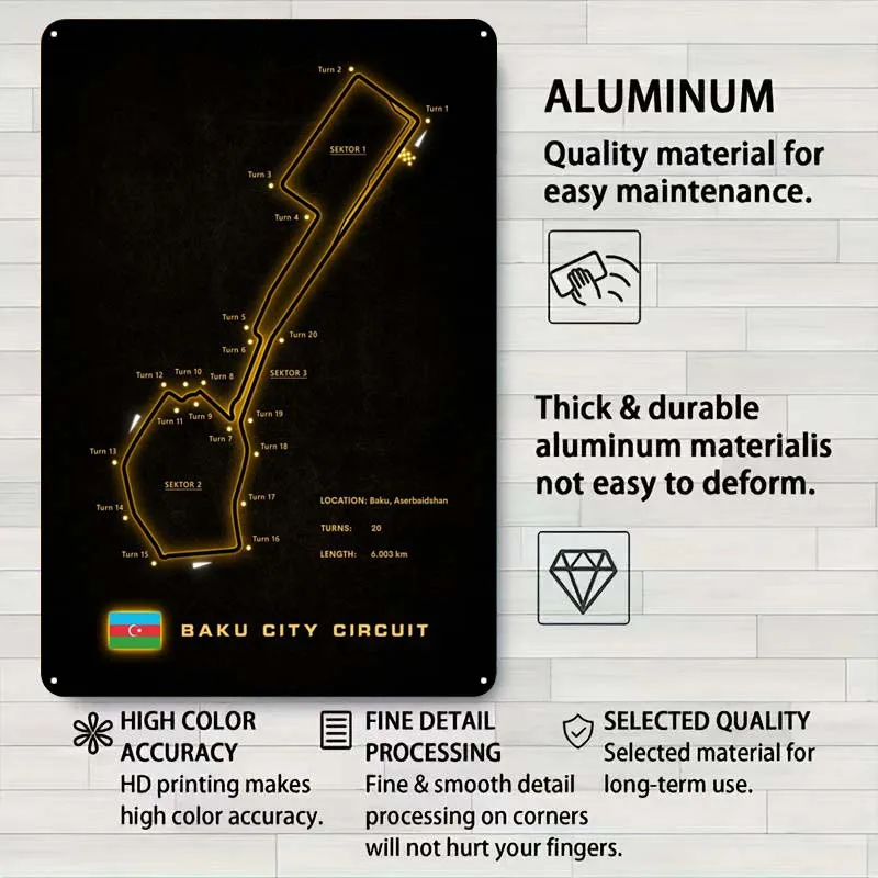 Baku City Circuit Жестяная вывеска Спортивный постер Новый декор Металлические вывески