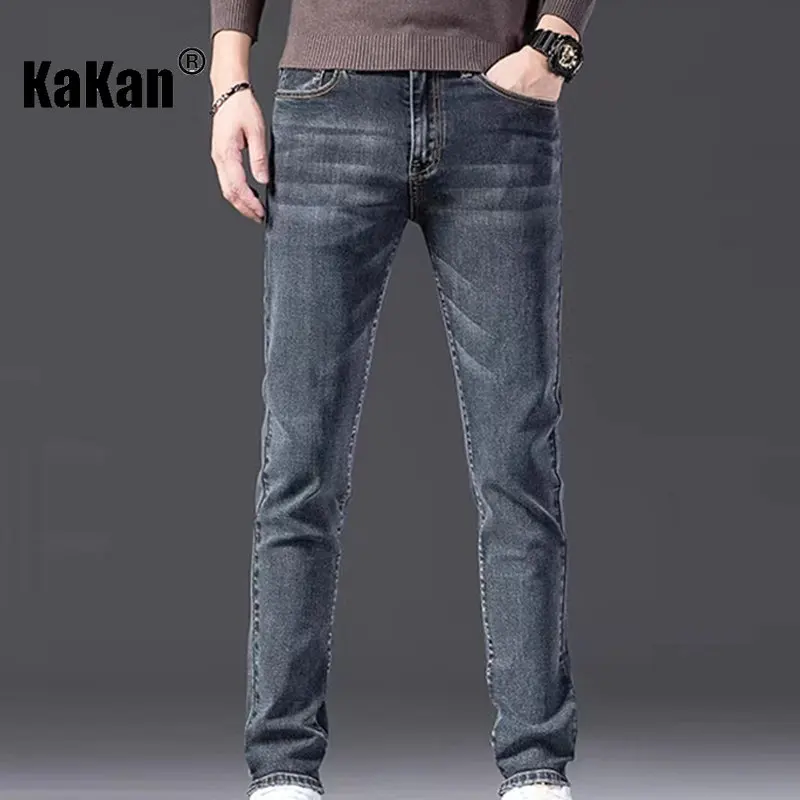 Kakan - Korean Version of New Youth Autumn and Winter Jeans for Men, Slim Fitting Straight Tube Casual Plush Long Jeans K42-563+