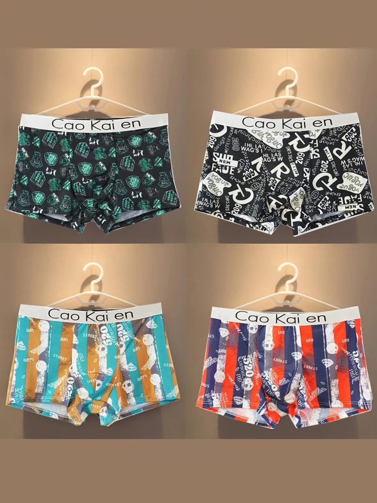Summer Men's Underwear Boxers Ice Silk Breathable Print Ultra-Thin Personalized Youth Boxer Korean Fashion