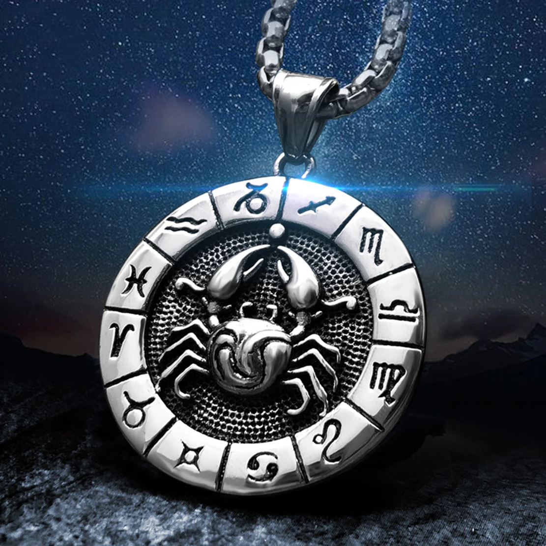 

12 Constellation Punk Style Necklace Fashion Zodiac Sign Pendant Necklaces Leo Virgo Aries Men Women Jewelry Accessories 1pcs