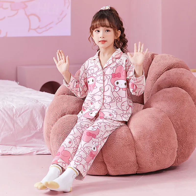 Фото 2022 Sanrioed аниме Kuromi Cinnamoroll Melody Мультяшные детские пижамы для маленьких девочек мальчиков длинная Пижама подарки №2