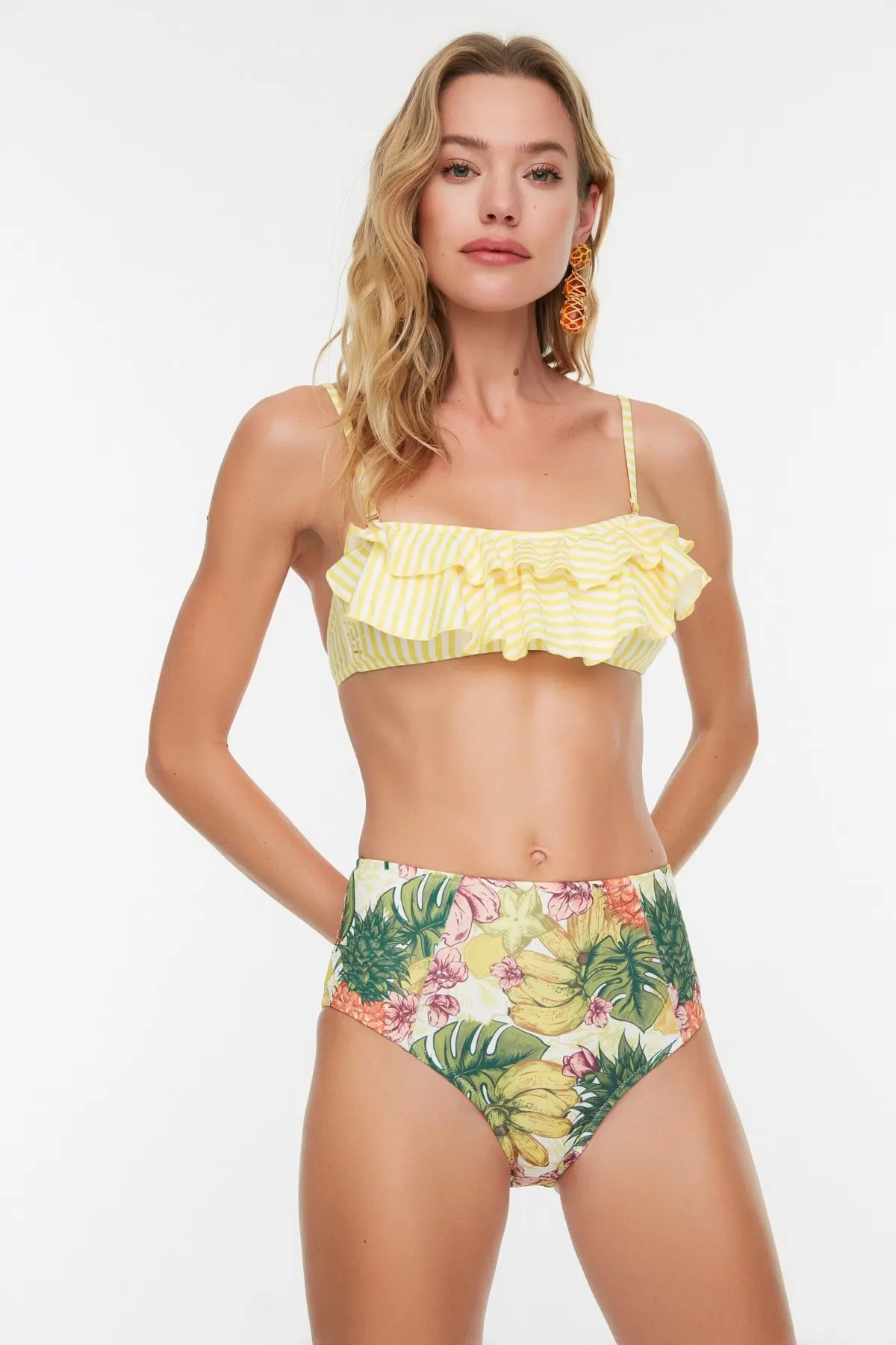 

Women's Bikini Tropical pattern High Waist Bikini Bottoms Swimwear Lady Swimsuit 2022 Summer New Pushup Bikinis