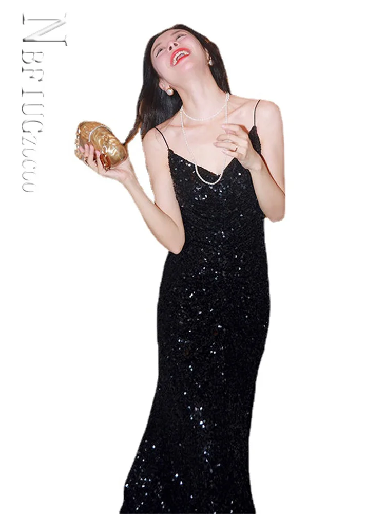 

Elegant V Neck Sequin Dress Long 2022 New Women Formal Dress Party Gown Bodycon Maxi Prom Dresses